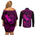 Hawaii Couples Matching Off Shoulder Short Dress and Long Sleeve Button Shirts Fish Hook Tattoo Mix Polynesian Plumeria Pink Version - Wonder Print Shop