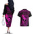 Hawaii Couples Matching Off The Shoulder Long Sleeve Dress and Hawaiian Shirt Fish Hook Tattoo Mix Polynesian Plumeria Pink Version - Wonder Print Shop