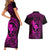 Hawaii Couples Matching Short Sleeve Bodycon Dress and Hawaiian Shirt Fish Hook Tattoo Mix Polynesian Plumeria Pink Version - Wonder Print Shop