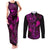 Hawaii Couples Matching Tank Maxi Dress and Long Sleeve Button Shirts Fish Hook Tattoo Mix Polynesian Plumeria Pink Version - Wonder Print Shop