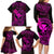 Hawaii Family Matching Long Sleeve Bodycon Dress and Hawaiian Shirt Fish Hook Tattoo Mix Polynesian Plumeria Pink Version - Wonder Print Shop