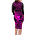 Hawaii Family Matching Long Sleeve Bodycon Dress and Hawaiian Shirt Fish Hook Tattoo Mix Polynesian Plumeria Pink Version - Wonder Print Shop