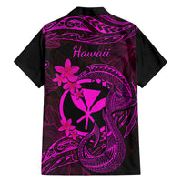 Hawaii Family Matching Off Shoulder Long Sleeve Dress and Hawaiian Shirt Fish Hook Tattoo Mix Polynesian Plumeria Pink Version - Wonder Print Shop