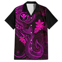 Hawaii Family Matching Off Shoulder Maxi Dress and Hawaiian Shirt Fish Hook Tattoo Mix Polynesian Plumeria Pink Version - Wonder Print Shop