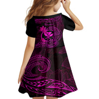Hawaii Family Matching Off Shoulder Short Dress and Hawaiian Shirt Fish Hook Tattoo Mix Polynesian Plumeria Pink Version - Wonder Print Shop