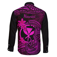 Hawaii Family Matching Off Shoulder Short Dress and Hawaiian Shirt Fish Hook Tattoo Mix Polynesian Plumeria Pink Version - Wonder Print Shop