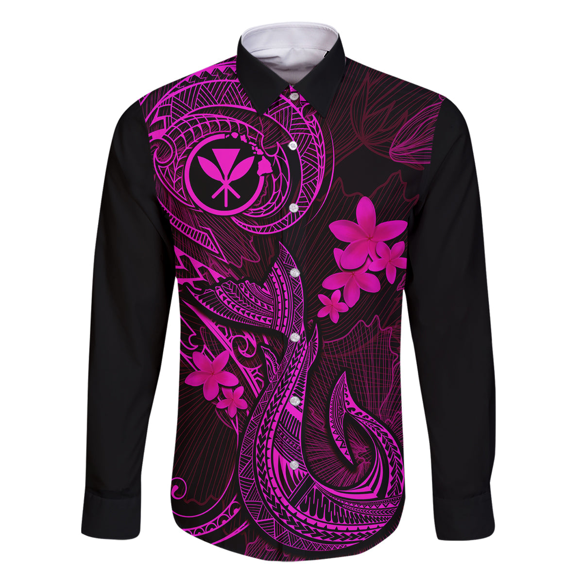 Hawaii Family Matching Short Sleeve Bodycon Dress and Hawaiian Shirt Fish Hook Tattoo Mix Polynesian Plumeria Pink Version - Wonder Print Shop