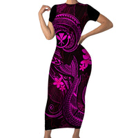 Hawaii Family Matching Short Sleeve Bodycon Dress and Hawaiian Shirt Fish Hook Tattoo Mix Polynesian Plumeria Pink Version - Wonder Print Shop