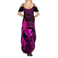 Hawaii Family Matching Summer Maxi Dress and Hawaiian Shirt Fish Hook Tattoo Mix Polynesian Plumeria Pink Version - Wonder Print Shop