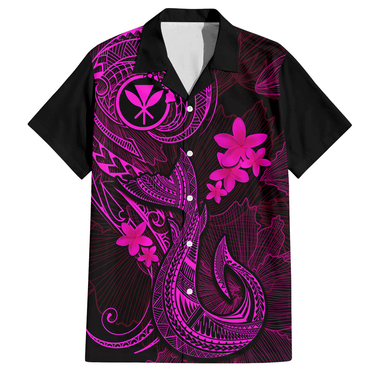 Hawaii Family Matching Summer Maxi Dress and Hawaiian Shirt Fish Hook Tattoo Mix Polynesian Plumeria Pink Version - Wonder Print Shop
