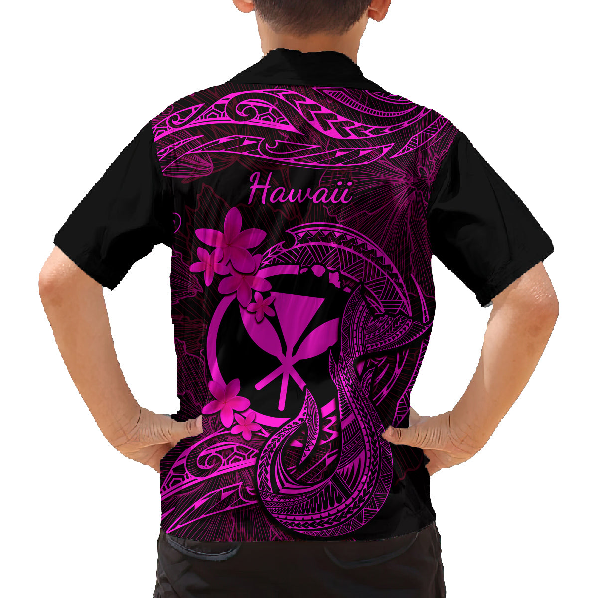 Hawaii Family Matching Summer Maxi Dress and Hawaiian Shirt Fish Hook Tattoo Mix Polynesian Plumeria Pink Version - Wonder Print Shop