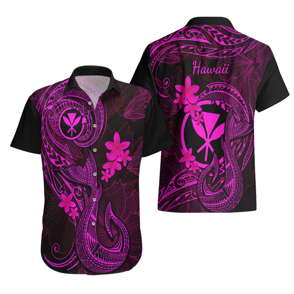 Hawaii Hawaiian Shirt Fish Hook Tattoo Mix Polynesian Plumeria Pink Version - Wonder Print Shop