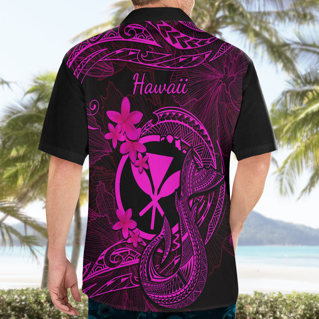 Hawaii Hawaiian Shirt Fish Hook Tattoo Mix Polynesian Plumeria Pink Version - Wonder Print Shop
