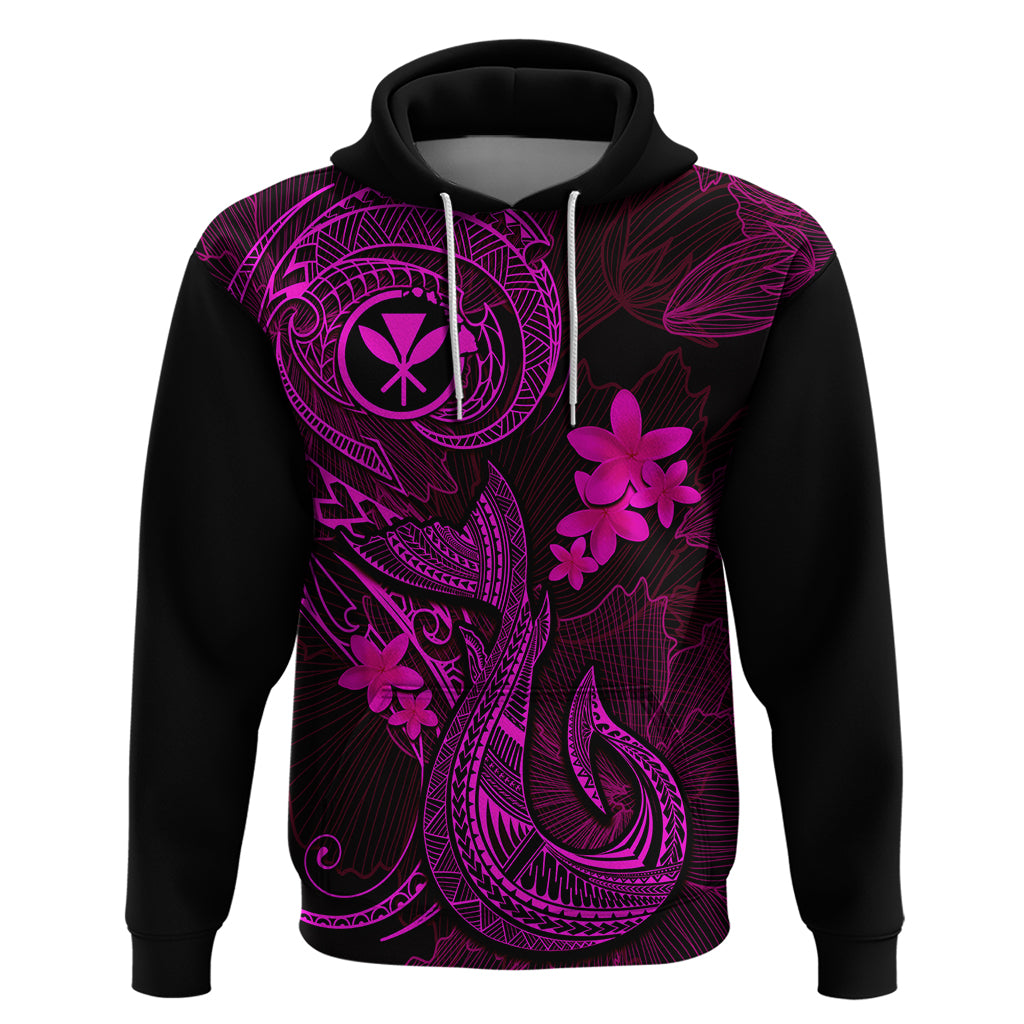 Hawaii Hoodie Fish Hook Tattoo Mix Polynesian Plumeria Pink Version - Wonder Print Shop