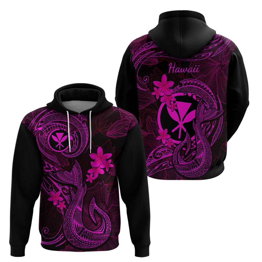 Hawaii Hoodie Fish Hook Tattoo Mix Polynesian Plumeria Pink Version - Wonder Print Shop