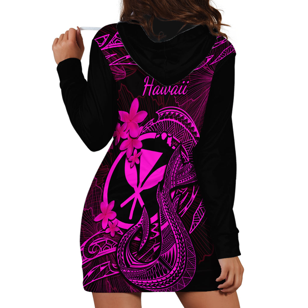 Hawaii Hoodie Dress Fish Hook Tattoo Mix Polynesian Plumeria Pink Version - Wonder Print Shop