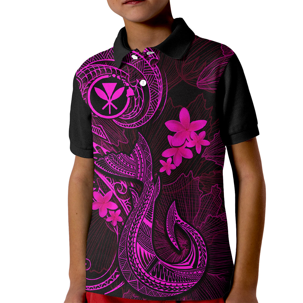 Hawaii Kid Polo Shirt Fish Hook Tattoo Mix Polynesian Plumeria Pink Version - Wonder Print Shop