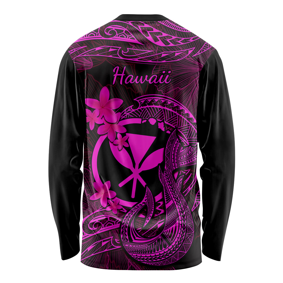 Hawaii Long Sleeve Shirt Fish Hook Tattoo Mix Polynesian Plumeria Pink Version - Wonder Print Shop