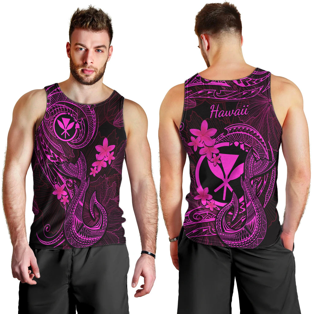hawaii-men-tank-top-fish-hook-tattoo-mix-polynesian-plumeria-pink-version