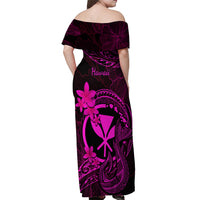 Hawaii Off Shoulder Maxi Dress Fish Hook Tattoo Mix Polynesian Plumeria Pink Version - Wonder Print Shop