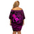 Hawaii Off Shoulder Short Dress Fish Hook Tattoo Mix Polynesian Plumeria Pink Version - Wonder Print Shop
