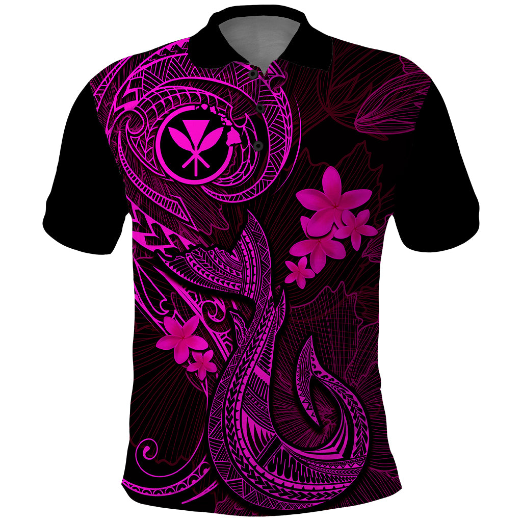 Hawaii Polo Shirt Fish Hook Tattoo Mix Polynesian Plumeria Pink Version - Wonder Print Shop
