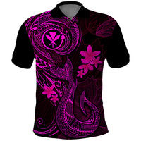 Hawaii Polo Shirt Fish Hook Tattoo Mix Polynesian Plumeria Pink Version - Wonder Print Shop