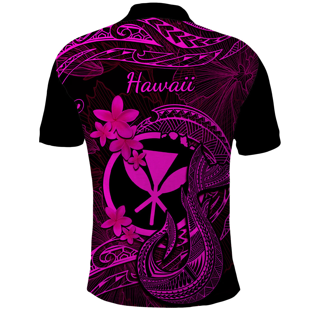 Hawaii Polo Shirt Fish Hook Tattoo Mix Polynesian Plumeria Pink Version - Wonder Print Shop