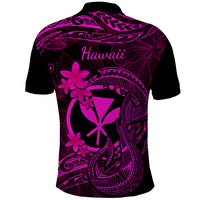 Hawaii Polo Shirt Fish Hook Tattoo Mix Polynesian Plumeria Pink Version - Wonder Print Shop