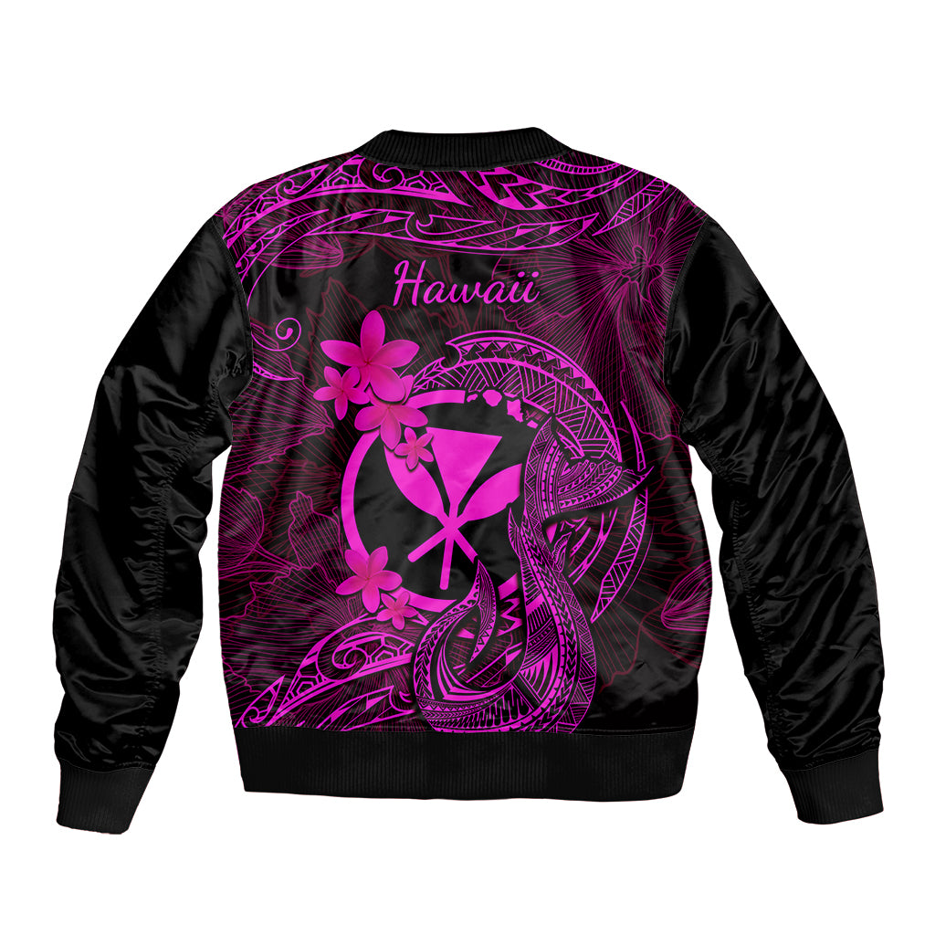 Hawaii Sleeve Zip Bomber Jacket Fish Hook Tattoo Mix Polynesian Plumeria Pink Version - Wonder Print Shop