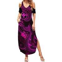 Hawaii Summer Maxi Dress Fish Hook Tattoo Mix Polynesian Plumeria Pink Version - Wonder Print Shop