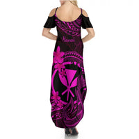 Hawaii Summer Maxi Dress Fish Hook Tattoo Mix Polynesian Plumeria Pink Version - Wonder Print Shop