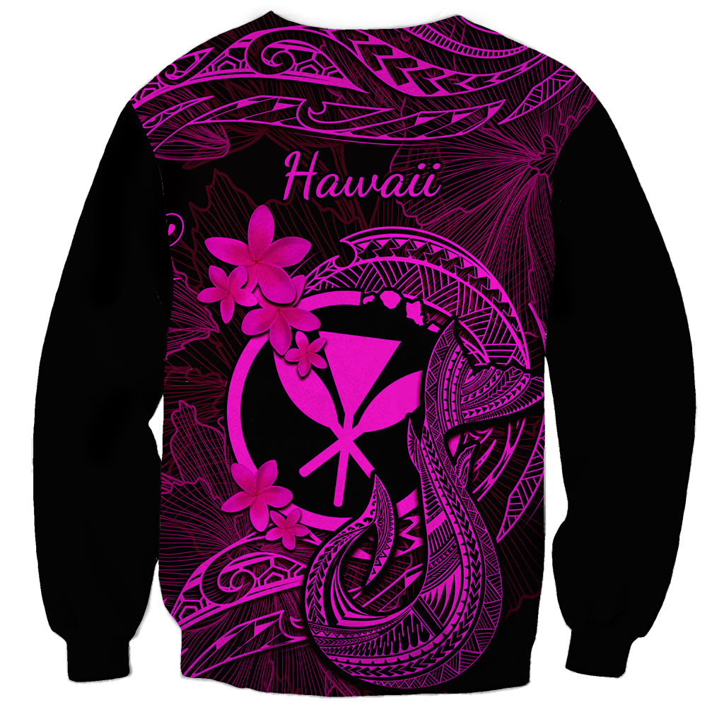 Hawaii Sweatshirt Fish Hook Tattoo Mix Polynesian Plumeria Pink Version - Wonder Print Shop