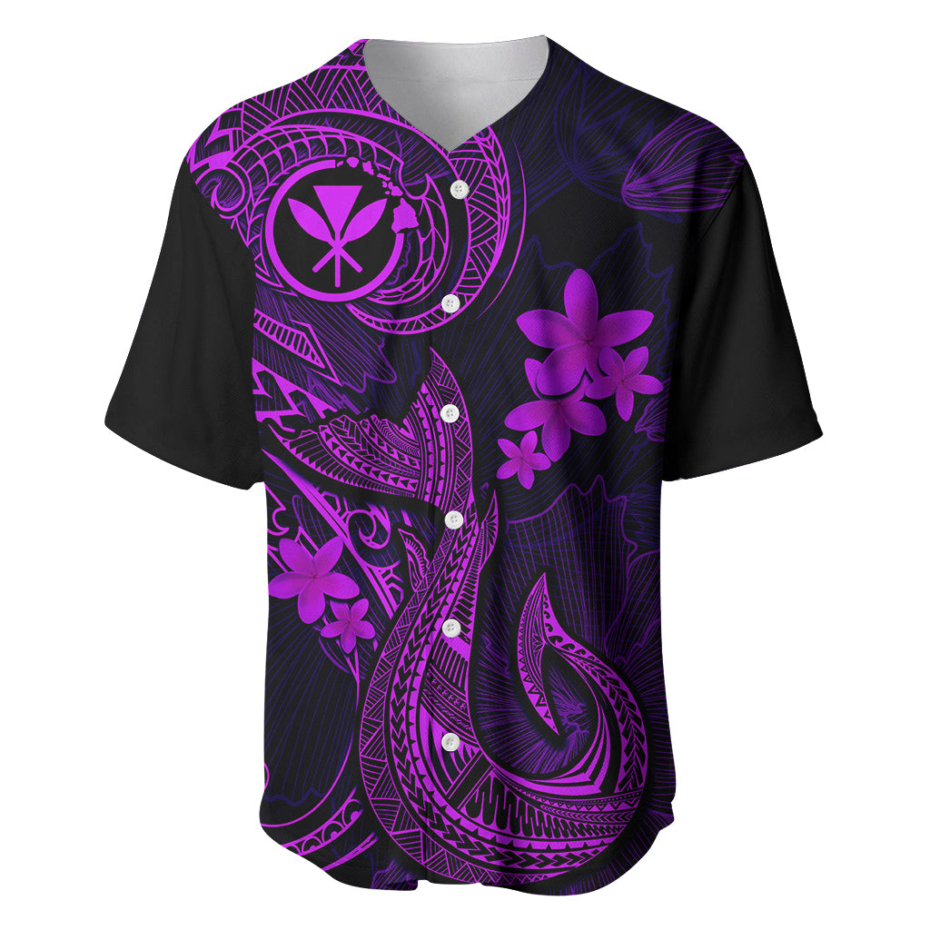 Hawaii Baseball Jersey Fish Hook Tattoo Mix Polynesian Plumeria Purple Version - Wonder Print Shop