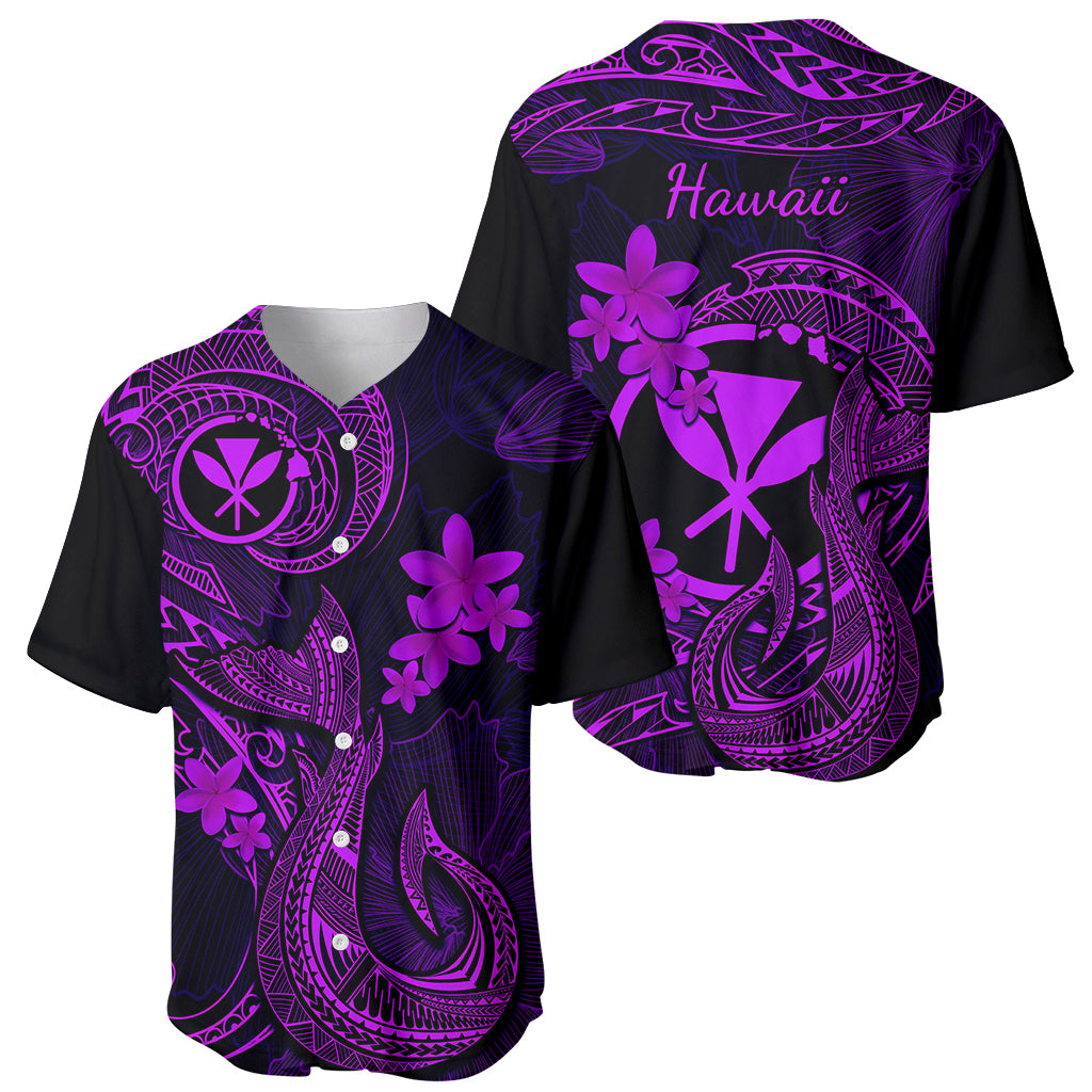 Hawaii Baseball Jersey Fish Hook Tattoo Mix Polynesian Plumeria Purple Version - Wonder Print Shop
