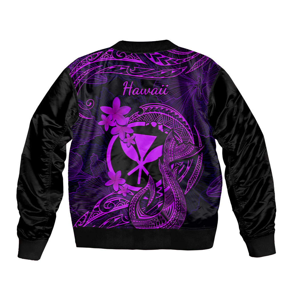 Hawaii Bomber Jacket Fish Hook Tattoo Mix Polynesian Plumeria Purple Version - Wonder Print Shop