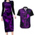 Hawaii Couples Matching Long Sleeve Bodycon Dress and Hawaiian Shirt Fish Hook Tattoo Mix Polynesian Plumeria Purple Version - Wonder Print Shop