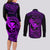 Hawaii Couples Matching Long Sleeve Bodycon Dress and Long Sleeve Button Shirts Fish Hook Tattoo Mix Polynesian Plumeria Purple Version - Wonder Print Shop