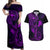 Hawaii Couples Matching Off Shoulder Maxi Dress and Hawaiian Shirt Fish Hook Tattoo Mix Polynesian Plumeria Purple Version - Wonder Print Shop