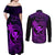 Hawaii Couples Matching Off Shoulder Maxi Dress and Long Sleeve Button Shirts Fish Hook Tattoo Mix Polynesian Plumeria Purple Version - Wonder Print Shop
