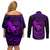 Hawaii Couples Matching Off Shoulder Short Dress and Long Sleeve Button Shirts Fish Hook Tattoo Mix Polynesian Plumeria Purple Version - Wonder Print Shop