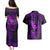 Hawaii Couples Matching Puletasi Dress and Hawaiian Shirt Fish Hook Tattoo Mix Polynesian Plumeria Purple Version - Wonder Print Shop