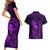 Hawaii Couples Matching Short Sleeve Bodycon Dress and Hawaiian Shirt Fish Hook Tattoo Mix Polynesian Plumeria Purple Version - Wonder Print Shop