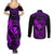 Hawaii Couples Matching Summer Maxi Dress and Long Sleeve Button Shirts Fish Hook Tattoo Mix Polynesian Plumeria Purple Version - Wonder Print Shop