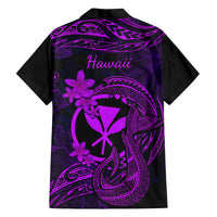Hawaii Family Matching Off Shoulder Long Sleeve Dress and Hawaiian Shirt Fish Hook Tattoo Mix Polynesian Plumeria Purple Version - Wonder Print Shop