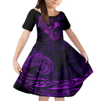 Hawaii Family Matching Short Sleeve Bodycon Dress and Hawaiian Shirt Fish Hook Tattoo Mix Polynesian Plumeria Purple Version - Wonder Print Shop