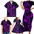 Hawaii Family Matching Short Sleeve Bodycon Dress and Hawaiian Shirt Fish Hook Tattoo Mix Polynesian Plumeria Purple Version - Wonder Print Shop