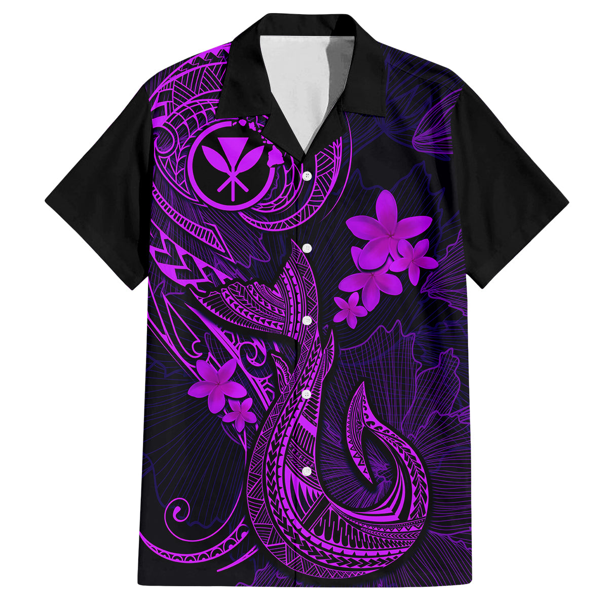 Hawaii Family Matching Short Sleeve Bodycon Dress and Hawaiian Shirt Fish Hook Tattoo Mix Polynesian Plumeria Purple Version - Wonder Print Shop