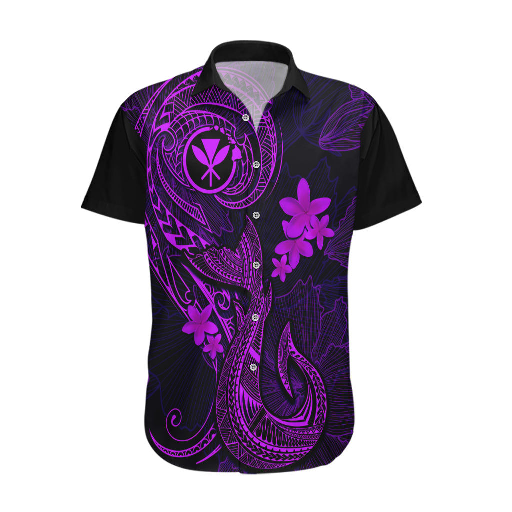 Hawaii Hawaiian Shirt Fish Hook Tattoo Mix Polynesian Plumeria Purple Version - Wonder Print Shop