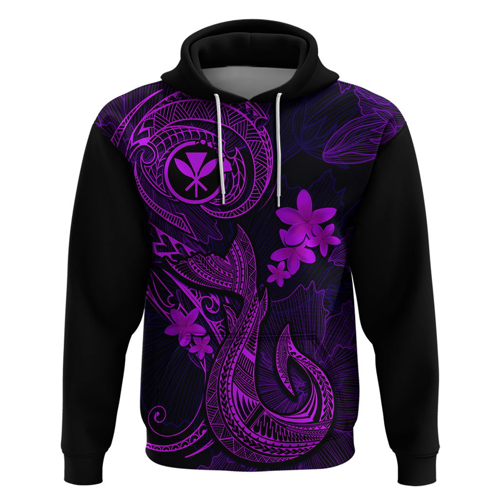 Hawaii Hoodie Fish Hook Tattoo Mix Polynesian Plumeria Purple Version - Wonder Print Shop